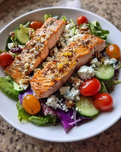 Grilled salmon seasonal salad